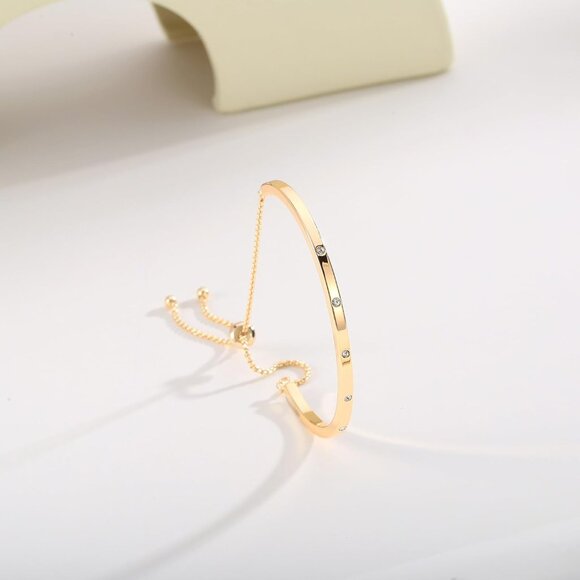 14K Gold Bracelets for Women Adjustable Slider Bracelet Bangle Bracelets for Wom - Picture 5 of 7